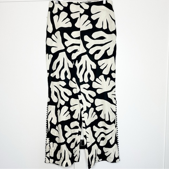 House of Harlow 1960 Pants - House Of Harlow 1960 Linen Blend Black Cream Wide Leg Side Slit Pants 10 boho